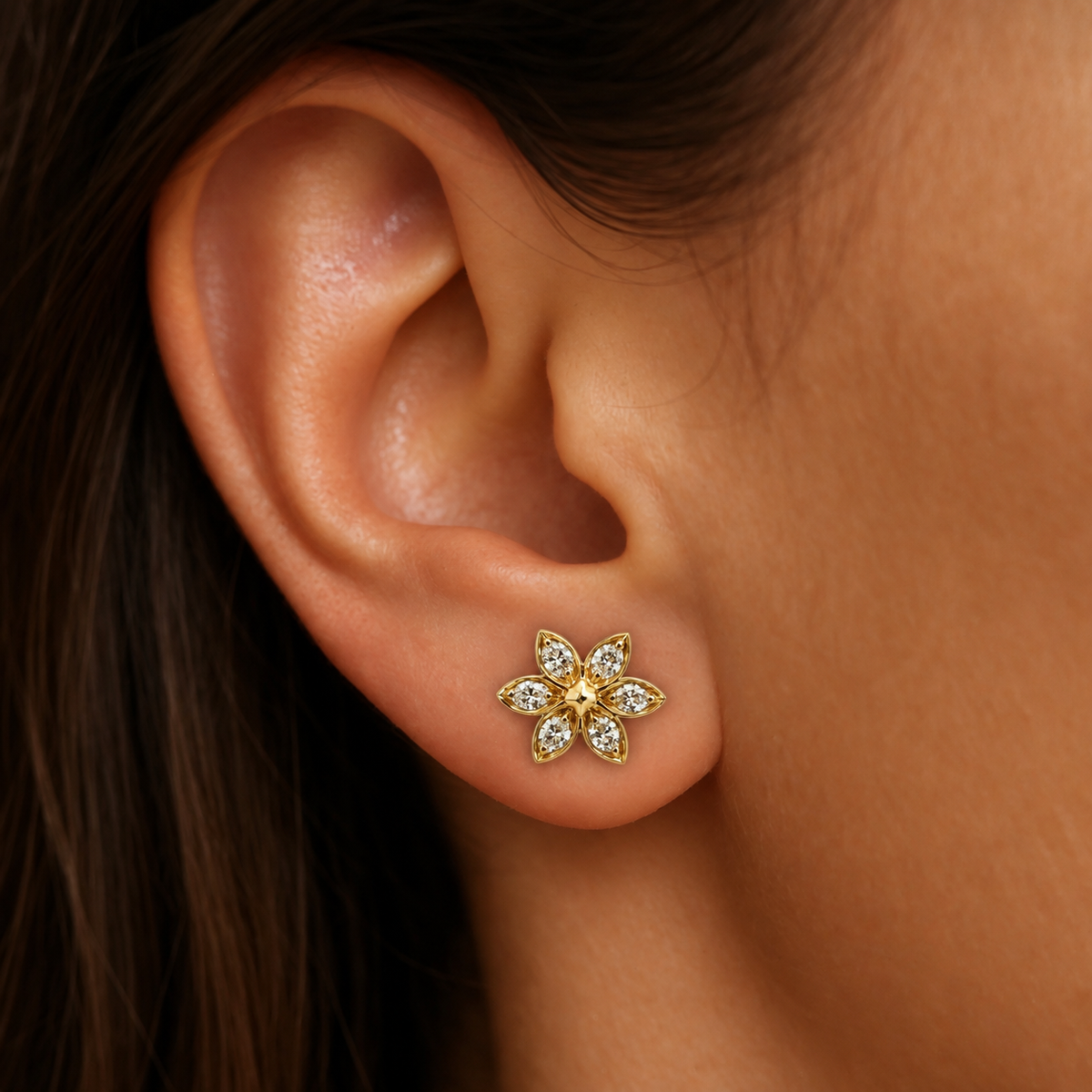 Vajra Diamond Petal Flower Stud