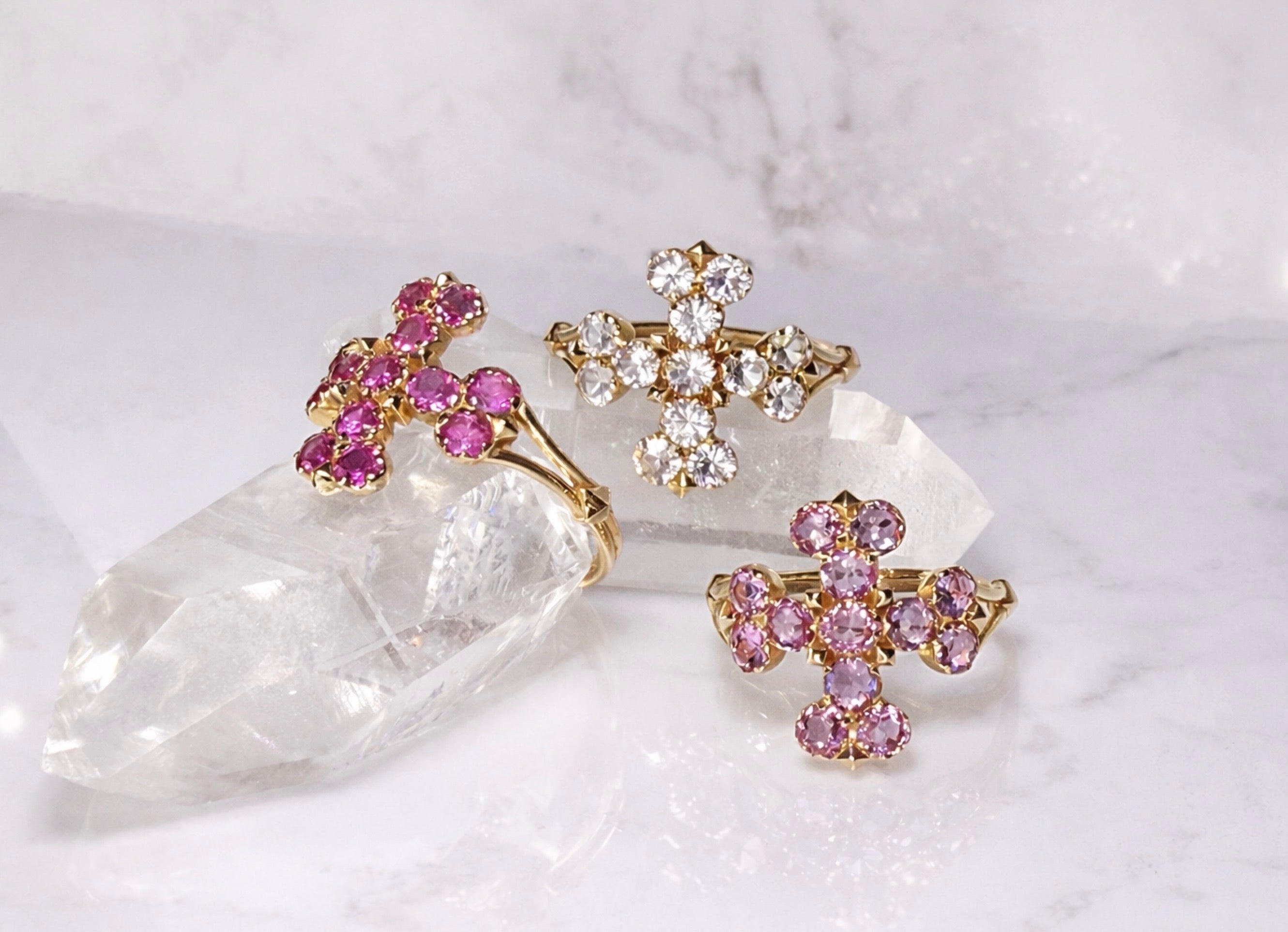 Vajra Dark Pink Sapphire Prayer Ring